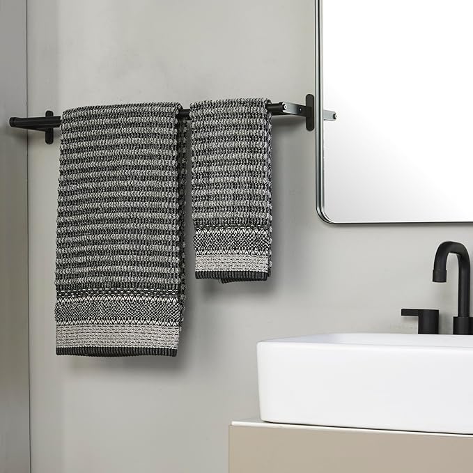 SKL Home Lewis 100% Cotton Premium 2-Piece Hand Towel Set, 600 GSM, Reversible Jacquard, Soft & Absorbent, Decorative for Bath/Kitchen/Bar & Gift, Black