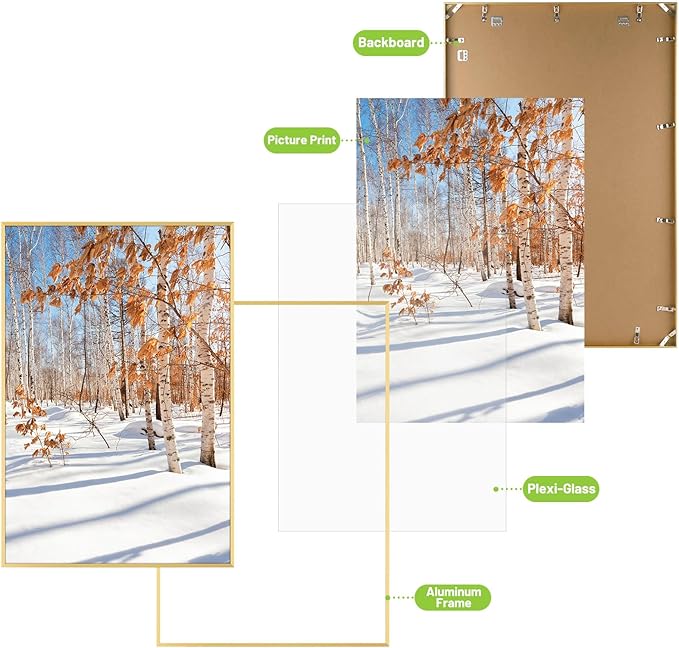 Golden State Art, 24x36 Aluminum Picture Frame, Gold Metal Thin Poster Frames for 24 x 36 inch Photo, Acrylic Front, Wall Hook for Horizontal or Vertical Display, 3 Pack