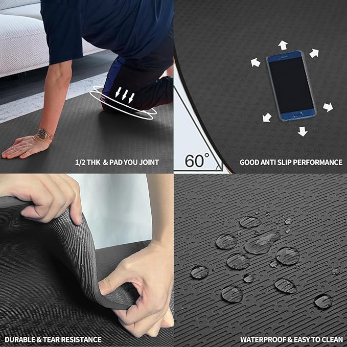 Hatha Yoga Large TPE Yoga Mat 6'x4'x1/2" Extra Thick Non-Slip Exercise Mat - for Yoga Pilates & Home Gym Workouts