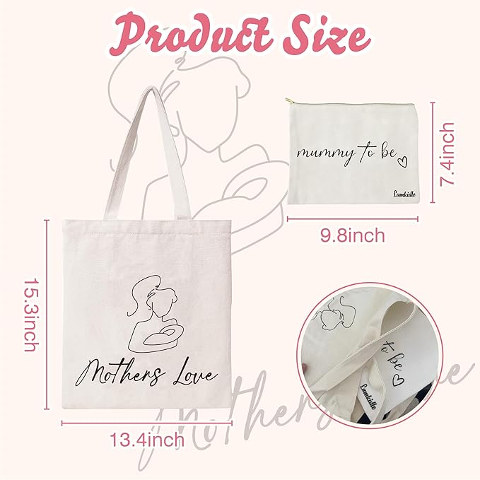 Women Mama Cotton Canvas Bag Mommy Tote Mummy Canva Tote Reusable Grocery Mother Gift Mom Shoulder Bag With Zipper Pocket Makeup Cosmetic Pouch