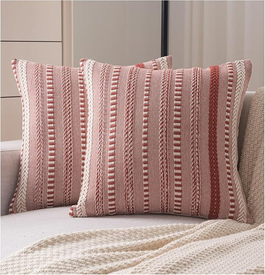 Boho Throw Pillow Covers 22x22 Inch Set of 2, Farmhouse Decorative Couch Pillow Cases, Rust Accent Pillows of Bed, Sofa Bedroom Living Room Home Decor Cushion Cover