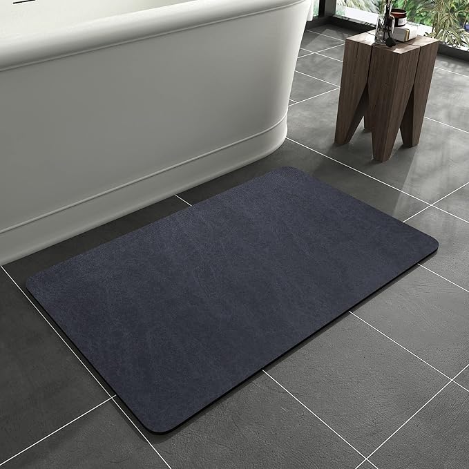 MontVoo -Bath Mat Rug-Rubber Backing Non Slip Quick Dry Absorbent Thin Bathroom Rugs Fit Under Door-Faux Suede Surface Bathroom Floor Mats-Shower Rug for in Front of Bathtub Shower Navy 17"x27.5"