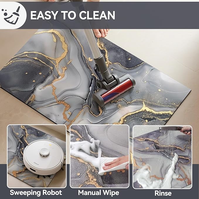 Non Slip Bath Mat Ultra Thin Bathroom Rug Fit Under Door, Rubber Backing Quick Dry Super Absorbent Washable Shower Bath Mats Grey 24x36