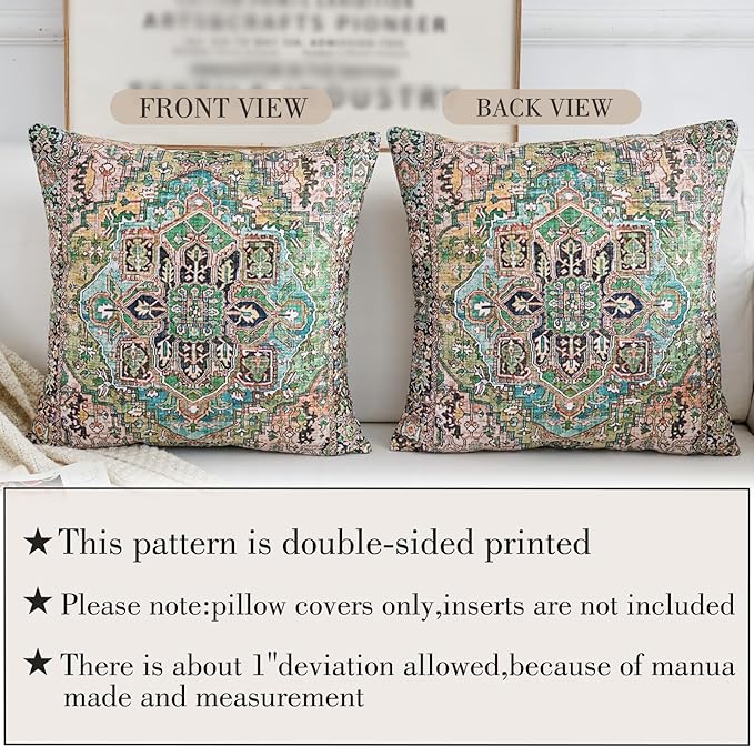Boho Throw Pillow Covers 24x24 inch Set of 2,Boho Vintage Carpet Pattern Antique Ethnic Decor Double Sided Pattern Cushion Cover Soft Pillow Case Living Sofa Room Bed Square Pillow Cover