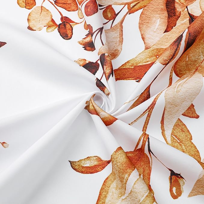 Gibelle Small Stall Shower Curtain 36 x 72, Narrow Orange Floral Shower Curtain for Bathroom, Fall Watercolor Plant Eucalyptus Leaves Fabric Shower Curtain Set with Hooks