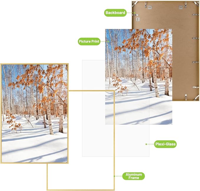 Golden State Art, 20x30 Aluminum Picture Frame, Gold Metal Thin Poster Frames for 20 x 30 inch Photo, Acrylic Front, Wall Hook for Horizontal or Vertical Display, 3 Pack