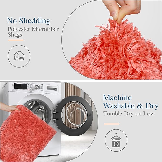Walensee Large Bathroom Rug (24 x 72, Living Coral) Extra Soft and Absorbent Shaggy Mat Machine Washable Microfiber Bath Mat, Non Slip Bath Mat, Luxury Bathroom Floor Mats