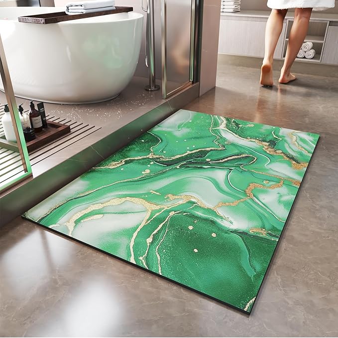 Non Slip Bath Mat Ultra Thin Bathroom Rug Fit Under Door, Rubber Backing Quick Dry Super Absorbent Washable Shower Bath Mats Green 24x36