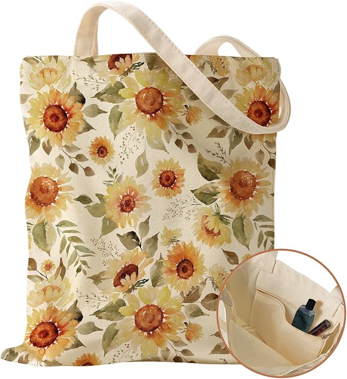 Aesthetic Canvas Tote Bag with Inner Pocket for Women, Cloth Cotton Totes Bag with Pattern for Shopping, Gym