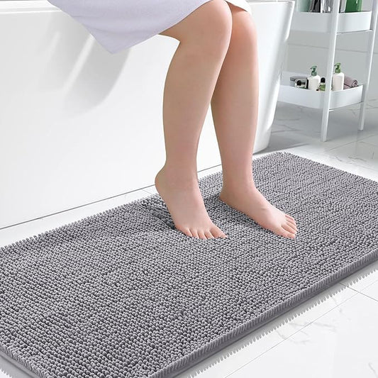 OLANLY Bathroom Rugs 47x24, Extra Soft Absorbent Chenille Bath Rugs, Rubber Backing Quick Dry, Machine Washable Bath Mats for Bathroom Floor, Tub and Shower, Home Decor Accessories, Grey
