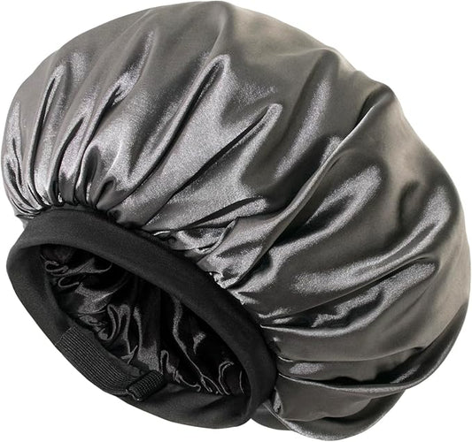 Satin Bonnet Adjustable Sleeping Silk Bonnet Black Women Men Double Layer Satin Silk Sleep Cap Hair Wrap Large Curly Hair