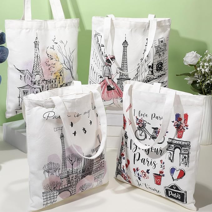 Paterr 4 Pcs City Souvenir Tote Bag-New York Chicago Seattle Los Angeles Boston San Francisco Paris Italy Las Vegas Nashville