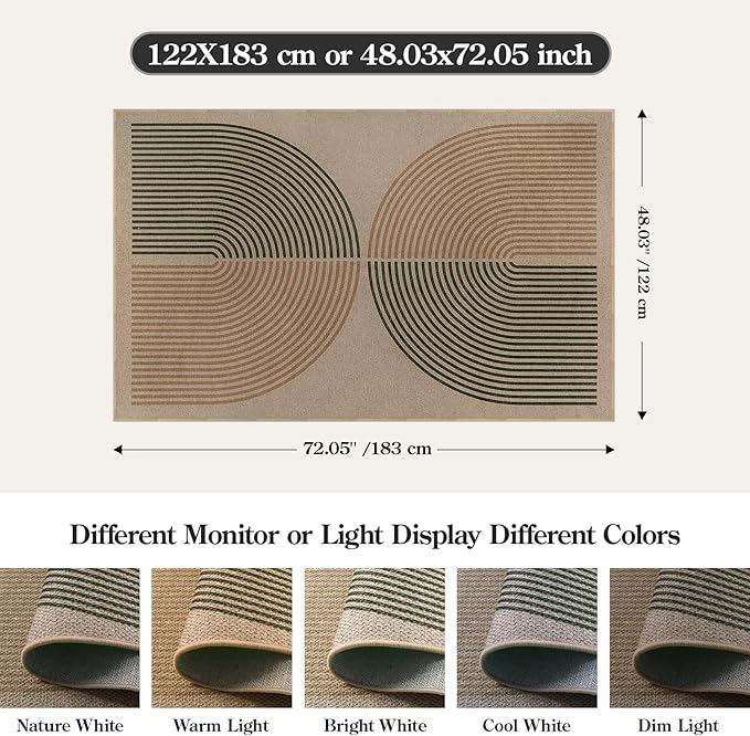 Lahome Modern Rainbow Easy Jute Office Rug, Washable Rugs 4x6 for Living Room Bedroom Farmhouse Kitchen Mats for Floor, Contemporary Non Slip Floor Carpet for Entryway Backyard Sunroom