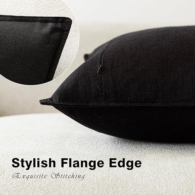 Foindtower Pack of 2, Decorative Linen Soild Throw Pillow Covers Soft Accent Cushion Case Boho Farmhouse Neutral Pillowcase for Chair Couch Sofa Bedroom Living Room Home Decor 26 x 26 Inch Black