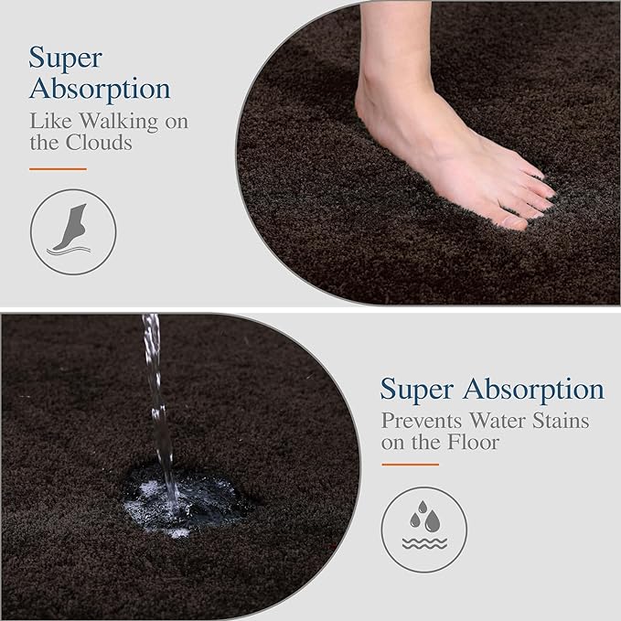 Walensee Large Bathroom Rug (24 x 40, Brown) Extra Soft and Absorbent Shaggy Bath Mat Machine Washable Microfiber Non Slip Luxury Floor Mat