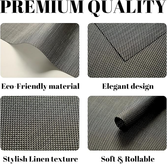 Placemats Set of 6 Vinyl/Plastic Woven Place Mats for Kitchen Table Indoor/Outdoor Washable Placemat Wipeable Dining Table Mats (Brown and Black,6)