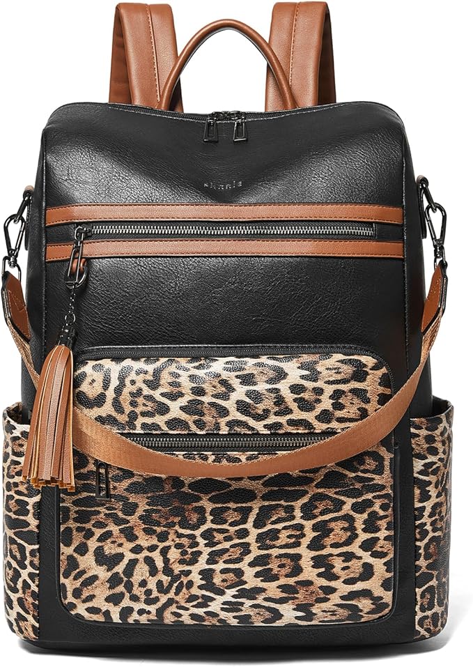 Shrrie 15.6 inch Laptop Backpack for Women,Large Leather Purse,Travel Backpacks Carry on,Water Resistant Casual Laptop Backpacks,College Backpack,Work Backpack for Women,Two-toned Deep Gray