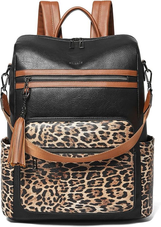 Shrrie 15.6 inch Laptop Backpack for Women,Large Leather Purse,Travel Backpacks Carry on,Water Resistant Casual Laptop Backpacks,College Backpack,Work Backpack for Women,Two-toned Deep Gray