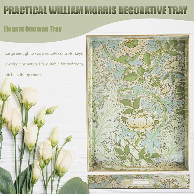 Spsyrine Serving Tray with Handles, Plastic Decorative Tray for Coffee Table, Living Room, Home Decor, Dianthus