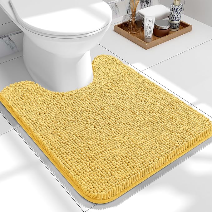 OLANLY Toilet Rugs U-Shaped 24x20, Extra Soft Absorbent Chenille Contour Bathroom Rugs for Toilet, Dry Quickly, Machine Washable, Non-Slip Bath Mat, Yellow