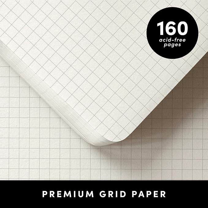 PAPERAGE Graph Paper Journal Notebook, (Cognac), 160 Pages, Medium 5.6 in x 8 in - 100 GSM Thick Paper – Hardcover Grid Notebook for Work or School