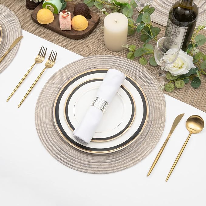 SHACOS Round Braided Placemats 15 inch Set of 4 Variegated Washable Kitchen Table Placemats for Home Wedding Party (Rainbow Gray, 4)