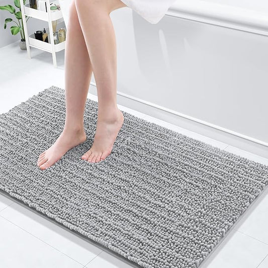 Arotive Luxury Chenille Bathroom Rug Mat, Extra Soft Thick Absorbent Shaggy Bath Rugs, Non-Slip Machine Wash Dry, Plush Bath Mats for Bathroom, Shower and Tub, 47x24, Light Grey