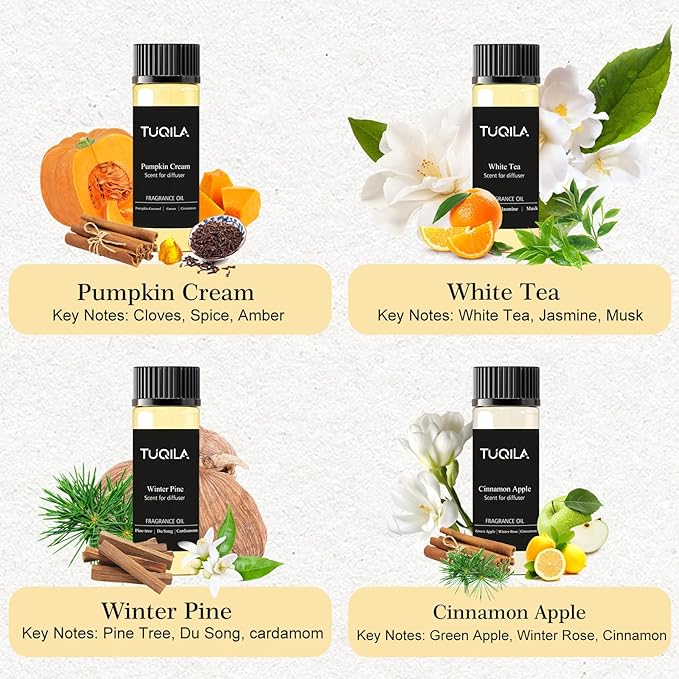 Hotel Luxury Waterless Diffuser Essential Oil Set(10x 20mL), Aroma Scent Oil My Way, Diamond, Hope, White Tea, Olene, Usage Cold Air Diffuser Aromatherapy for Home, Car, Hotel, Office