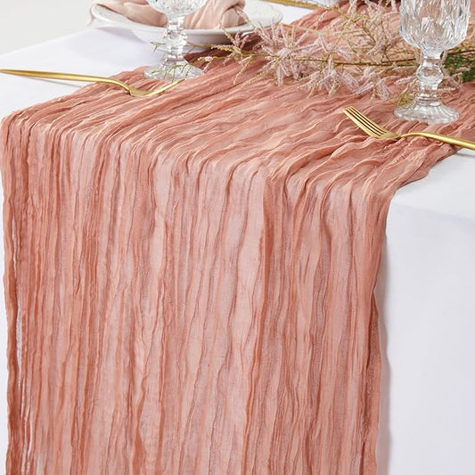 6 Pack 10FT Dusty Blush Boho Cheesecloth Table Runners 35x120 Inch Gauze Table Runner Rustic Cheese Cloth Romantic Table Runners for Baby Shower Decoration Wedding Birthday Party Table Decor