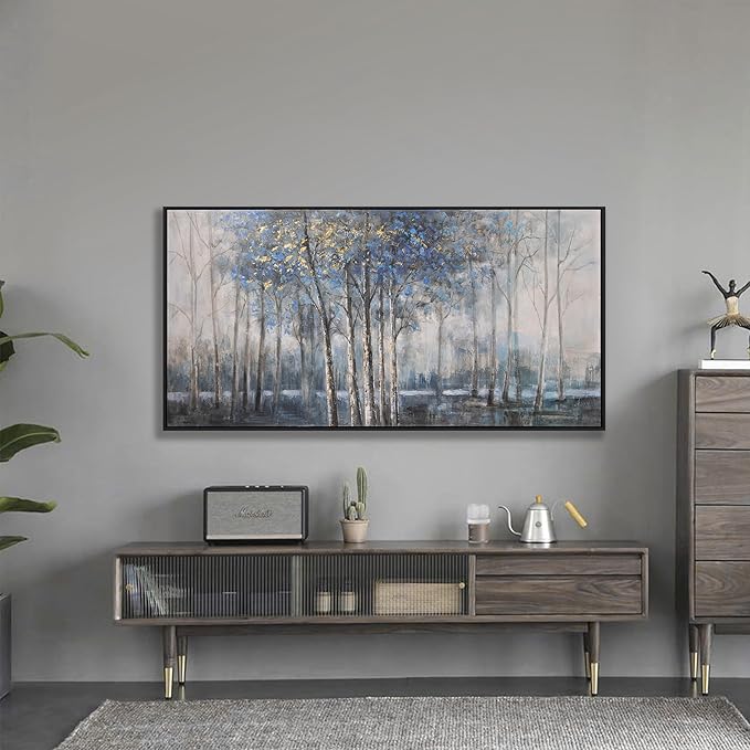 Wall Art Decor Dark Canvas Wall Art Blue Embellishments Plant Grey Misty Forest Abstract Tree Modern Artwork For Living Room Modern Canvas Prints Pictures For Wall Artwork For Bedroom Home Hotel Office Decoration 29x58 Inch