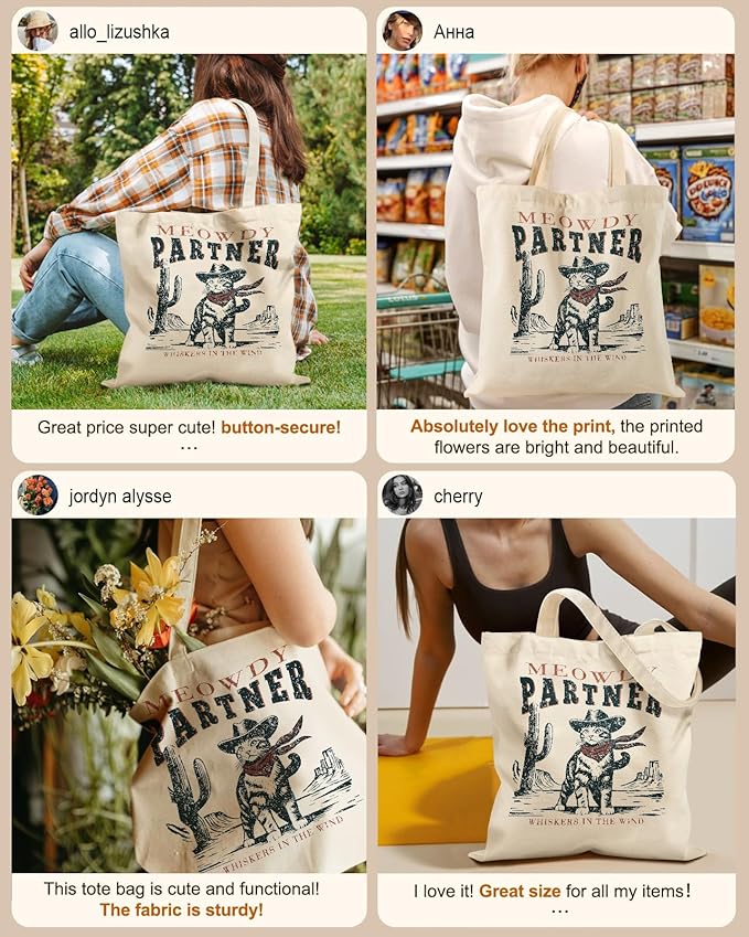 Canvas Tote Bag for Women - Aesthetic Canvas Totes with Pockets Cute Reusable Cloths Ladies Shoulder Bag