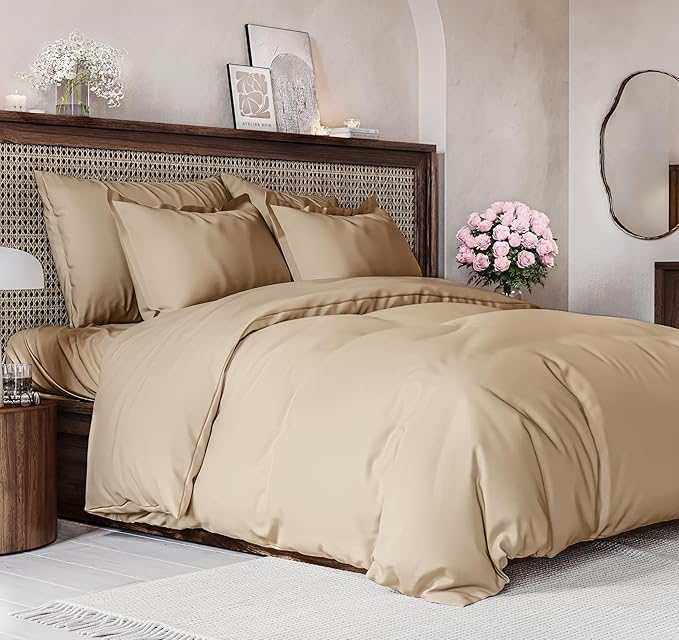 Duvet Cover King Size Set - Extra Soft King Size Duvet Cover 104 x 90 with 2 Pillow Shams - Hotel Luxury, Easy Care and Fade Free with Zipper Closures & Ties - Comfy, Breathable Bedding Set (Cream)