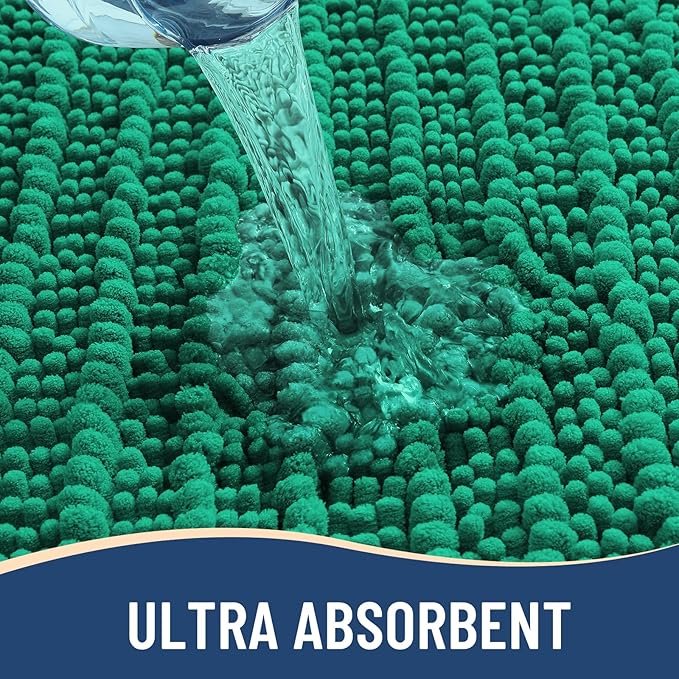 Arotive Luxury Chenille Bathroom Rug Mat, Extra Soft Thick Absorbent Shaggy Bath Rugs, Non-Slip Machine Wash Dry, Plush Bath Mats for Bathroom, Shower and Tub, 24x16, Emerald