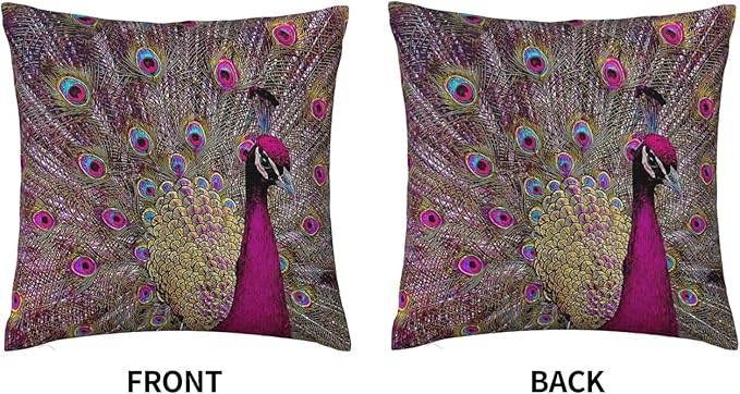 Magenta Peacock Square Pillow Case Throw Pillow Covers Decorative Pillowcase Cushion Cover with Car Couch Sofa Chair Bed Living Room 18x18 Inch