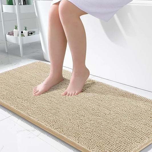 OLANLY Bathroom Rugs 50x30, Extra Soft Absorbent Chenille Bath Rugs, Rubber Backing Quick Dry, Machine Washable Bath Mats for Bathroom Floor, Tub and Shower, Home Decor Accessories, Beige