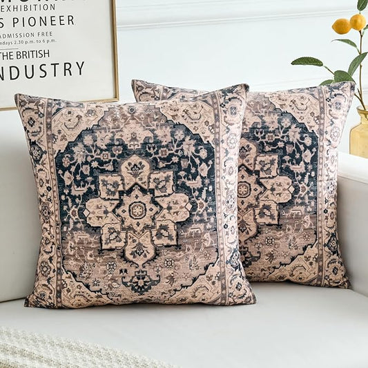 Boho Throw Pillow Covers 24x24 inch Set of 2,Boho Vintage Carpet Pattern Antique Ethnic Decor Double Sided Pattern Cushion Cover Soft Pillow Case Living Sofa Room Bed Square Pillow Cover