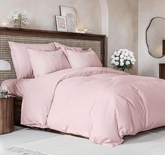 Duvet Cover Queen Size Set - Extra Soft Queen Size Duvet Cover 90 x 90 with 2 Pillow Shams - Hotel Luxury Easy Care & Fade Free w/Zipper Closures & Ties - Comfy Breathable Bedding Set (Lavender Pink)