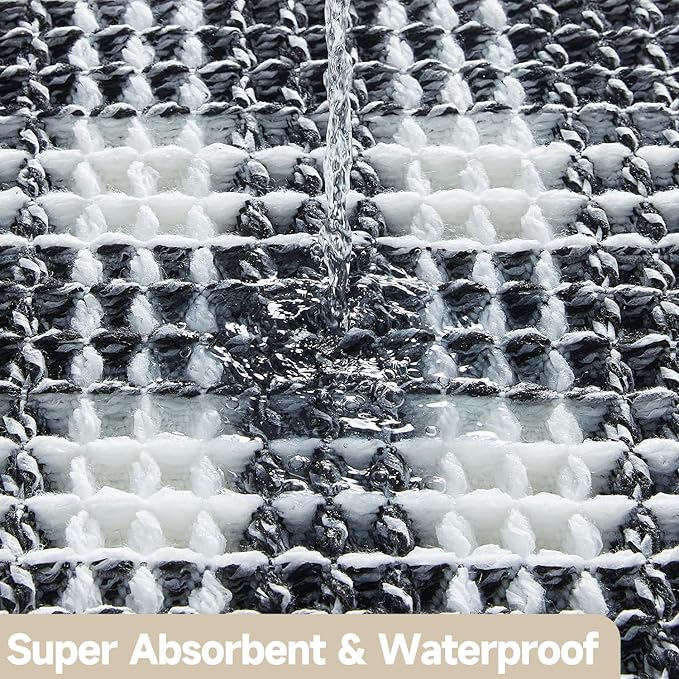 Waffle Runner Rug Bathroom, Long Boho Bathroom Rugs Non Slip Washable Absorbent Checkered Bathroom Mat Quick Dry Farmhouse Bath Mat, 72"x24" Black and White