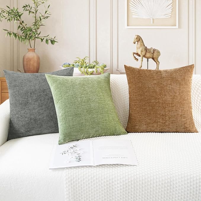 CaliTime Throw Pillow Covers Decorative 18 X 18 Inches Pack of 2 Cozy Chenille Cushion Case for Couch Sofa Bed Living Room Home Apricot Brown