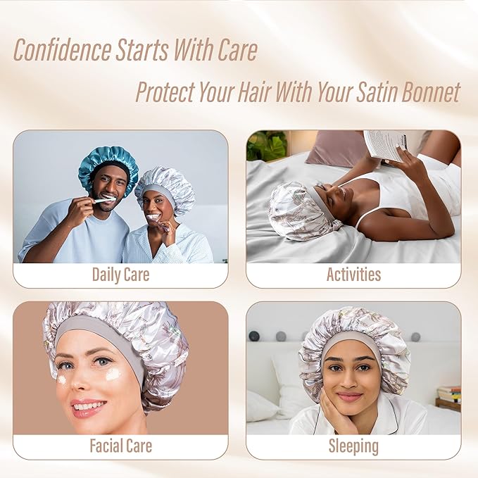 Satin Bonnet Adjustable Sleeping Silk Bonnet Black Women Men Double Layer Satin Silk Sleep Cap Hair Wrap Large Curly Hair