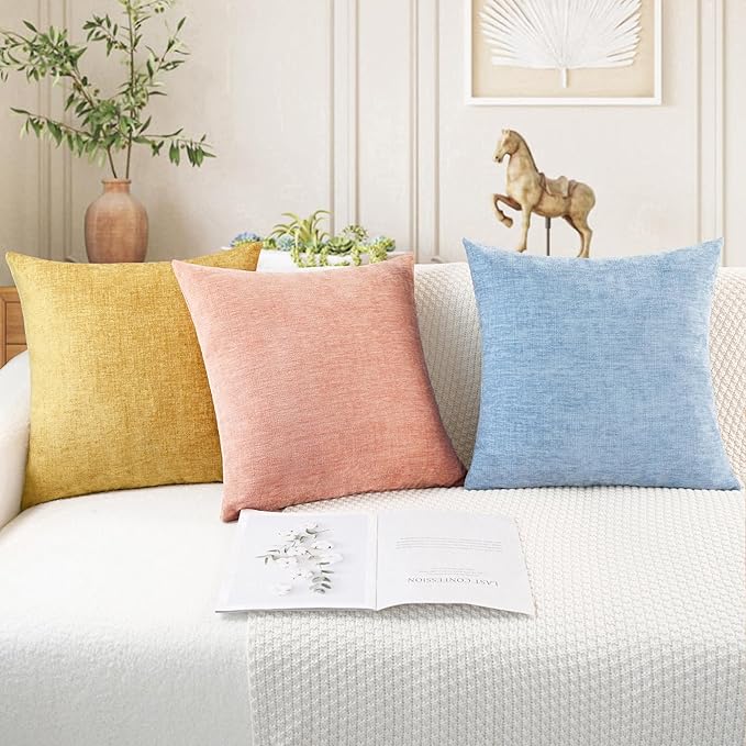 CaliTime Throw Pillow Covers Decorative 22 X 22 Inches Pack of 2 Cozy Chenille Cushion Cases for Couch Sofa Bed Living Room Home Baby Blue