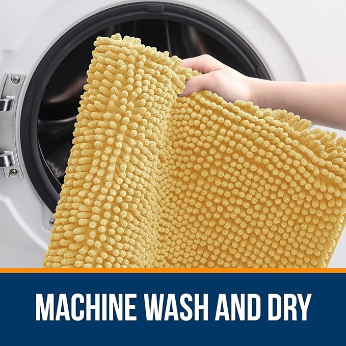OLANLY Bathroom Rugs 24x16, Extra Soft Absorbent Chenille Bath Rugs, Rubber Backing Quick Dry, Machine Washable Bath Mats for Bathroom Floor, Tub and Shower, Home Decor Accessories, Yellow