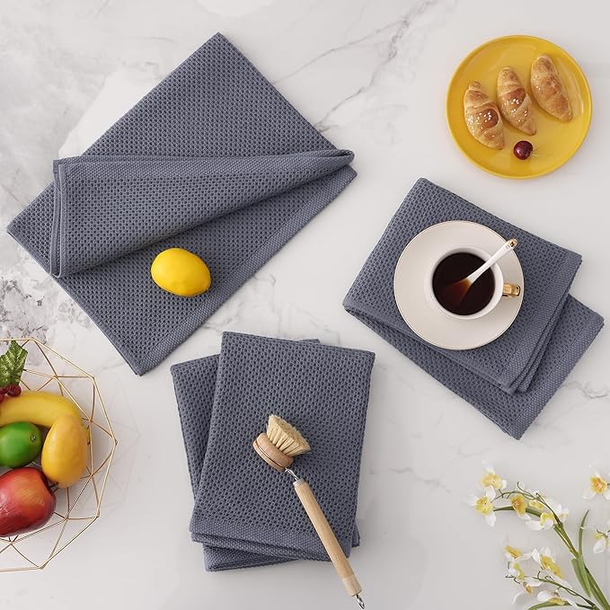 Homaxy 100% Cotton Oversized Waffle Weave Kitchen Dish Towels, Ultra Soft Absorbent Quick Drying Cleaning Towel, 20 x 28 Inches, 4-Pack, Dark Grey