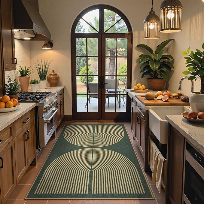 Lahome Modern Rainbow Easy Jute Entry Rug, 3x5 Washable Outdoor Patio Porch Rug, Farmhouse Non Slip Non Shedding Dark Green Carpet for Dorm Living Room Deck Front Door Kitchen