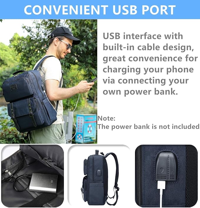 HFSX Laptop Backpack Women Men College Backpacks Bookbag Vintage Backpack Book Bag Water Resistant fit 15.6 Inch Laptop Blue