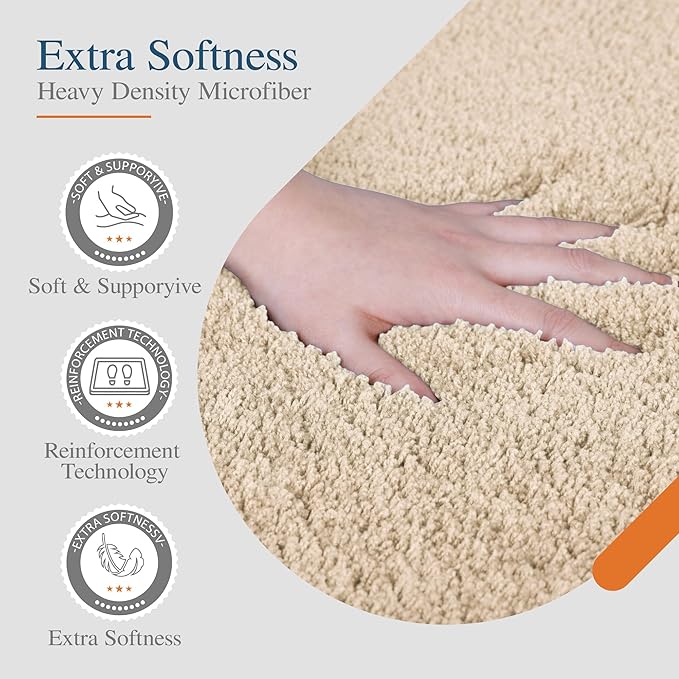 Walensee Large Bathroom Rug (24 x 48, Beige) Extra Soft and Absorbent Shaggy Mat Machine Washable Microfiber Bath Mat, Non Slip Bath Mat, Luxury Bathroom Floor Mats