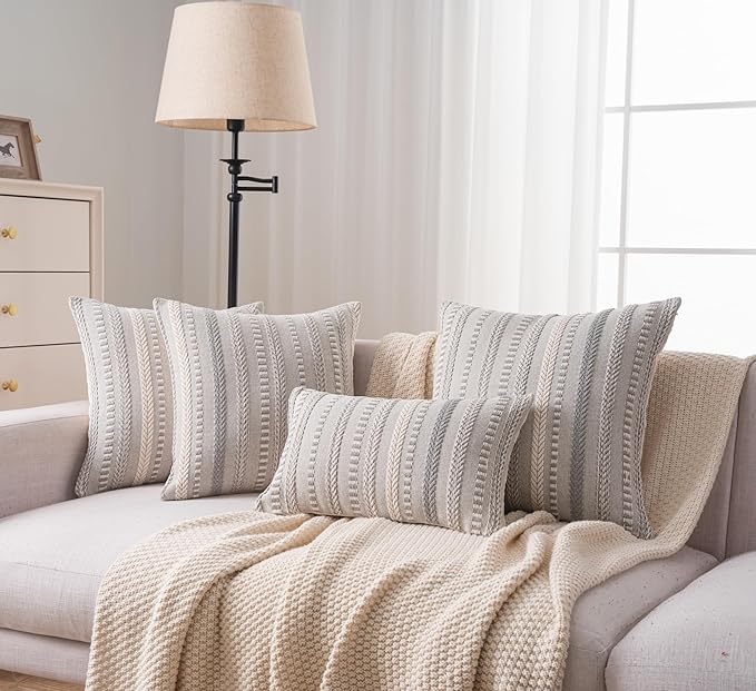 Boho Throw Pillow Covers 20x20 Inch Set of 2, Farmhouse Decorative Couch Pillow Cases, Grey Accent Pillows of Bed, Sofa Bedroom Living Room Home Decor Cushion Cover