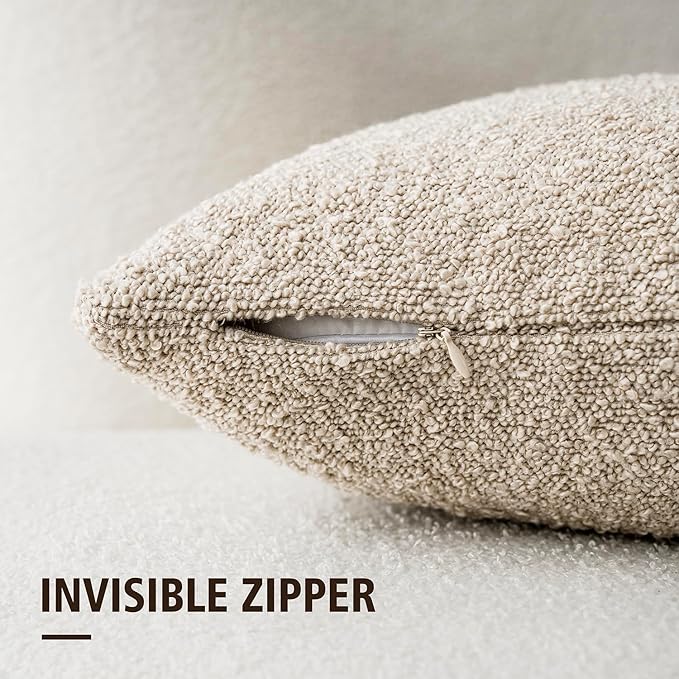 Foindtower Pack of 2 Textured Boucle Throw Pillow Covers Accent Solid Pillow Cases Cozy Soft Decorative Couch Cushion Case for Chair Sofa Bedroom Living Room Home Decor, 18 x 18 Inch,Oatmeal