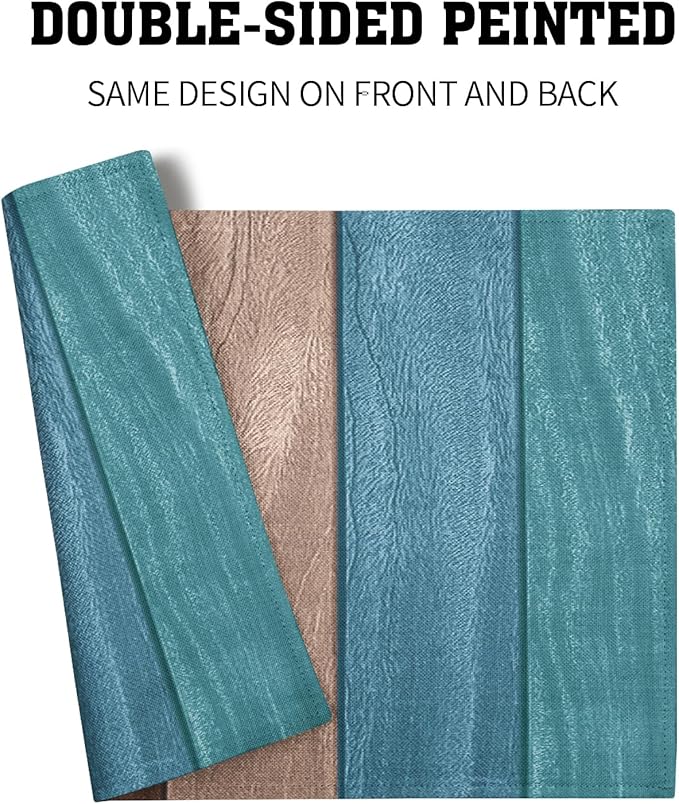 Giwawa Rustic Wood Placemats Set of 4- Vintage Teal Brown Wooden Board Linen Place Mat 12x18 Inch- Farmhouse Country Style Washable Non-Slip Table Mats for Kitchen Dining Cabin Decor