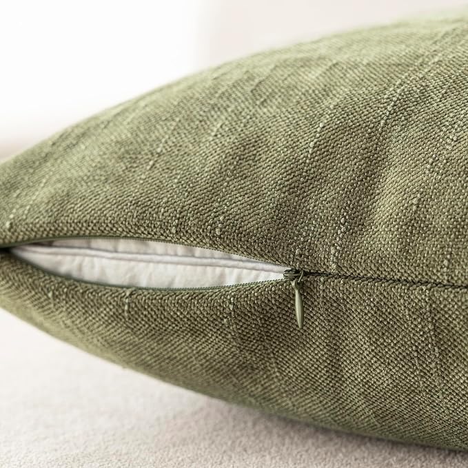 Foindtower Pack of 2 Soft Textured Chenille Throw Decorative Pillow Covers Square Accent Solid Cushion Cover Cozy Neutral Farmhouse Pillow Case for Couch Sofa Bedroom Living Room 18x18 Inch,Sage Green